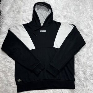 Lacoste Sport Hoodie Sweatshirt Mens Large Black White Colorblock Tennis Prep